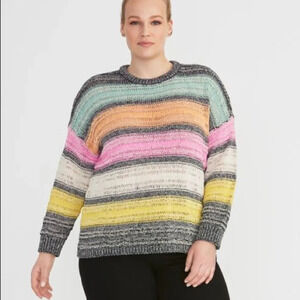 Rachel Roy Striped Knit Sweater Pullover Paradise Combo Pink Orange Yellow Plus